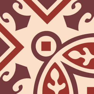 Border corner tile Belmonte Esq Int with leaves and foliage, circles and medallions, squares and checkerboards